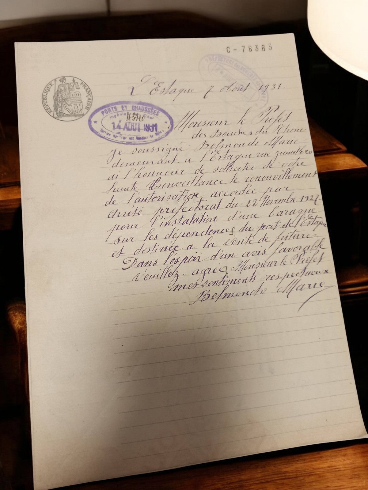 Document ancien manuscrit 1931 Ponts et Chaussées Marseille vintage