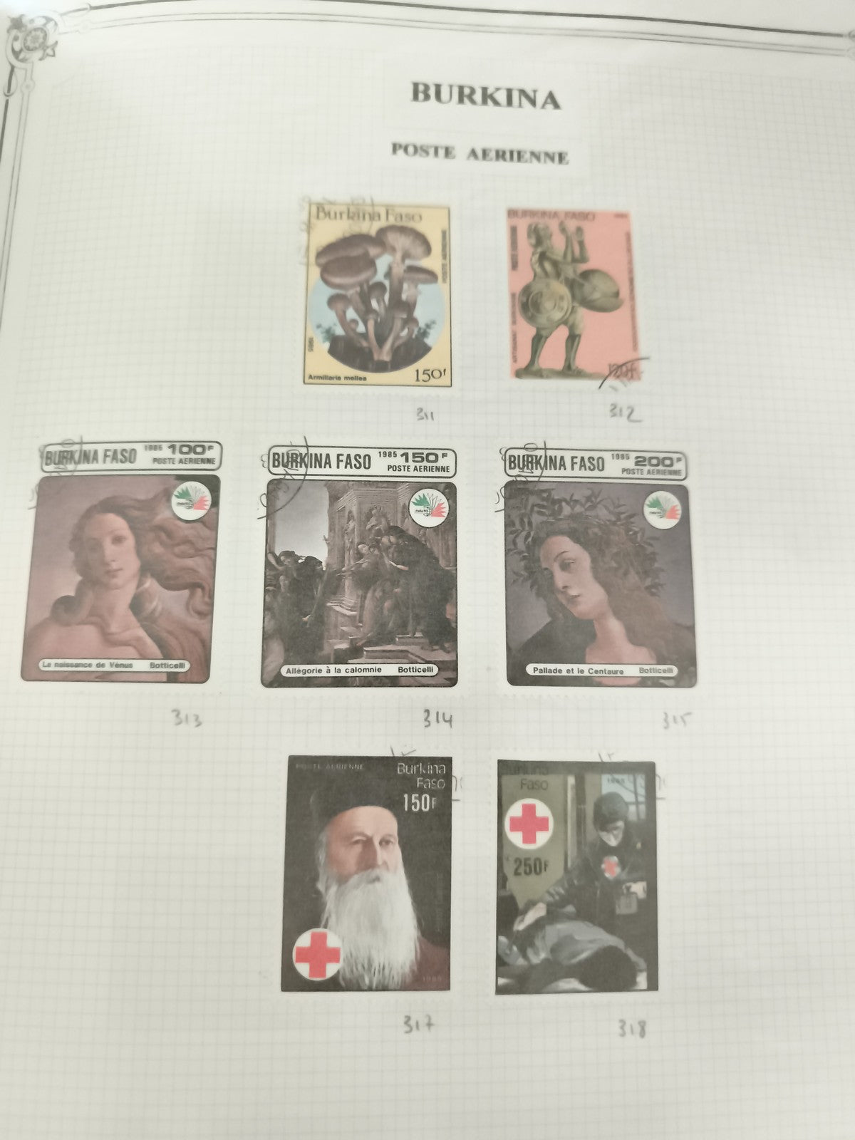 Timbres Burkina Faso Poste aérienne thématiques art Croix-Rouge