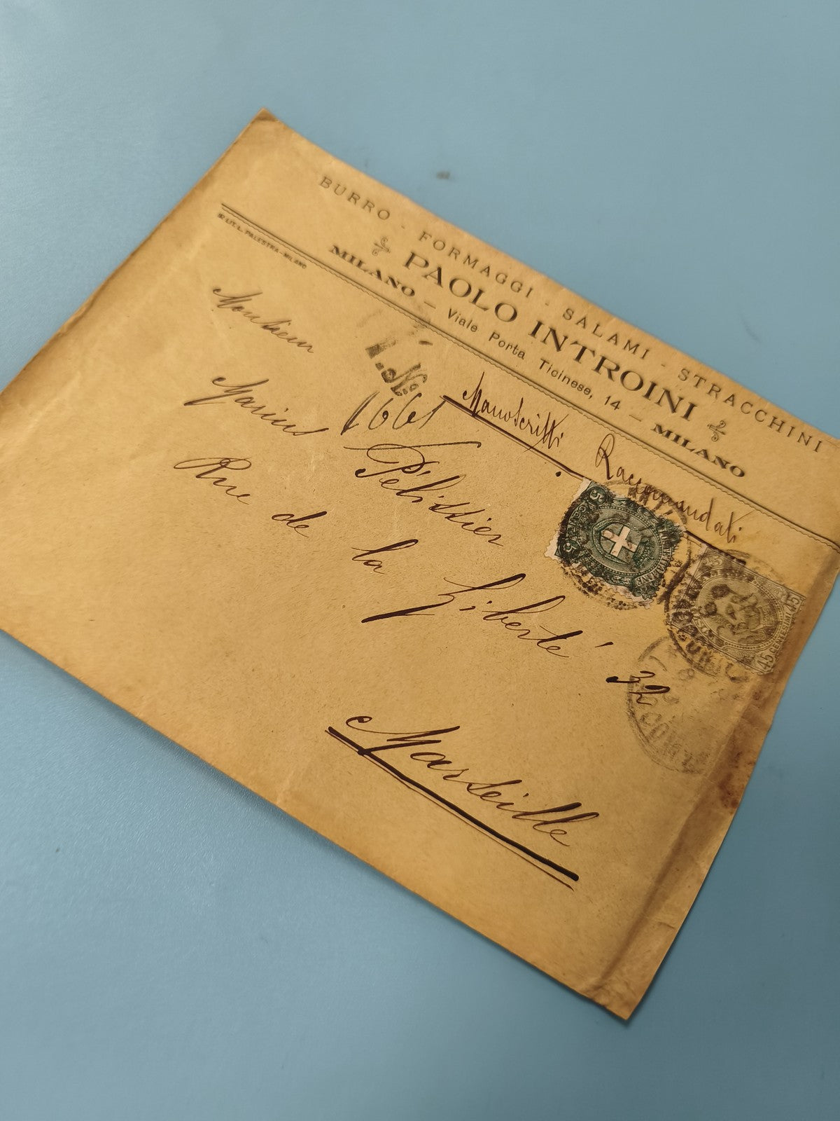 Ancienne enveloppe oblitérée Italie vers France, timbres collection philatélie