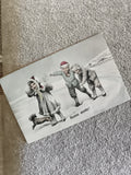 Carte postale Bonne année CPA enfants neige traîneau illustrée hiver