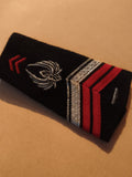 Épaulette militaire ancienne noir brodée argent rouge, insigne grade vintage