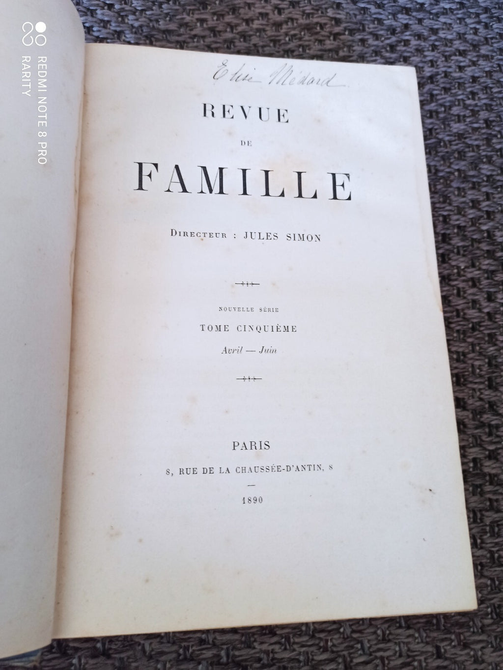 Livre ancien Revue de Famille Jules Simon couverture illustrée XIXe Paris