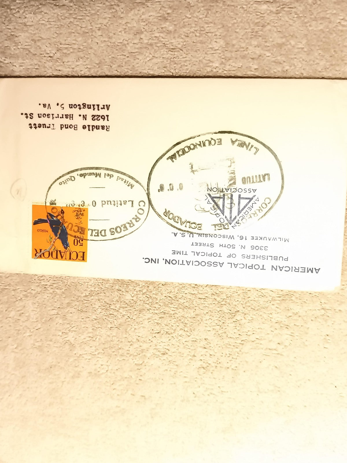 Lettre premier jour Équateur 1966 timbre 50c cachets American Topical