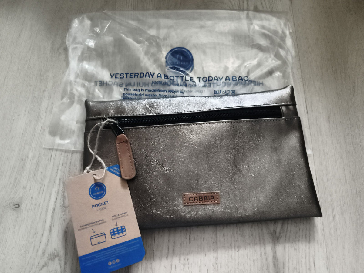 Pochette Cabaia grise effet métallisé neuve 24 cm zip étiquette Pocket