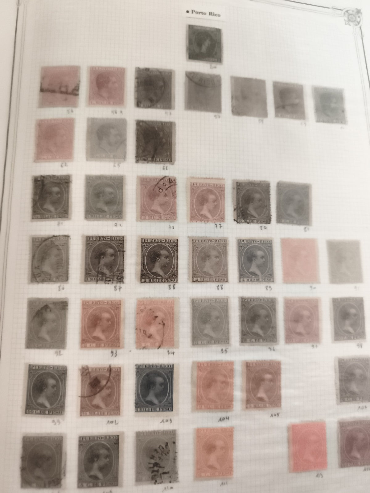 Anciens timbres Porto Rico XIXe, lot philatélie vintage, oblitérés et neufs