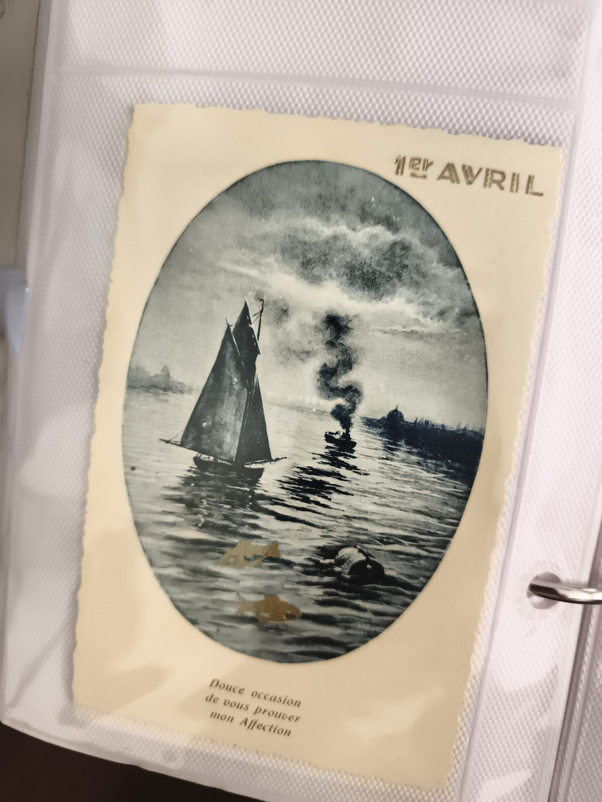 Carte postale ancienne 1er Avril poisson doré CPA humour vintage début XXe