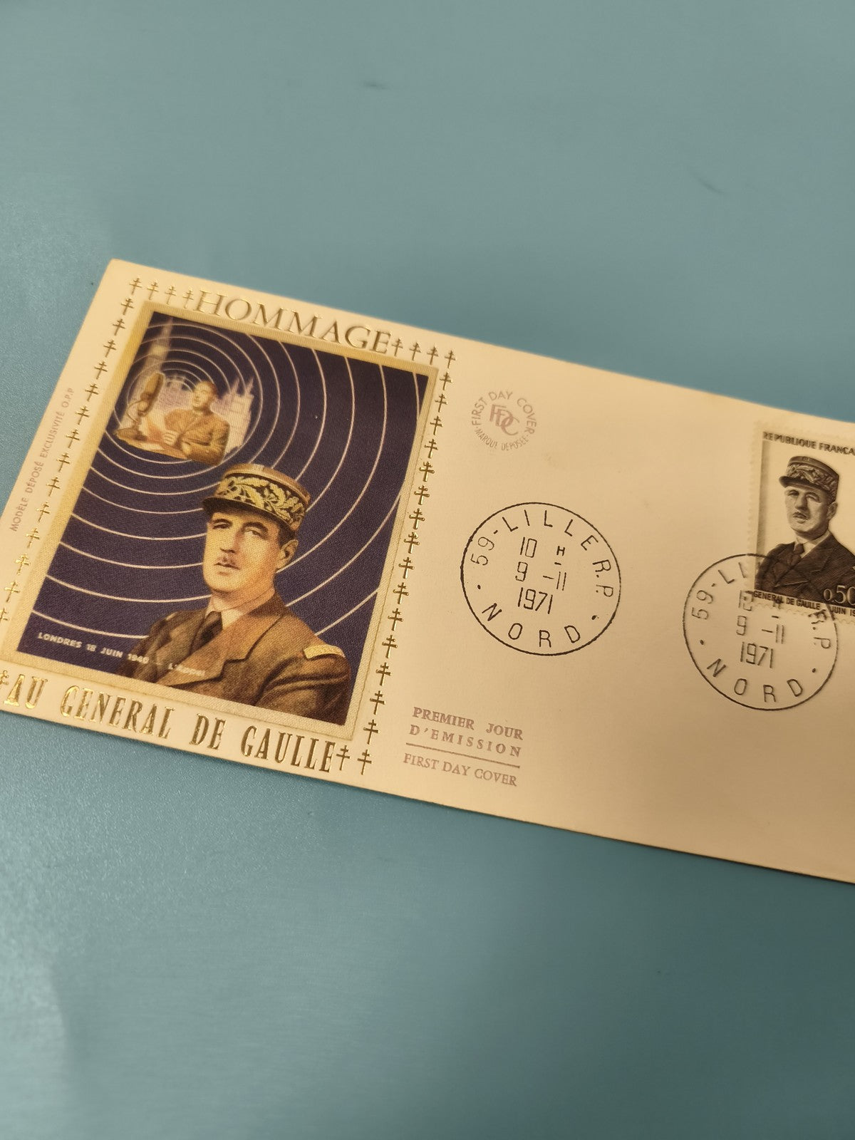 Enveloppe FDC Premier Jour Hommage Général de Gaulle 1971 Timbre LILLE Nord