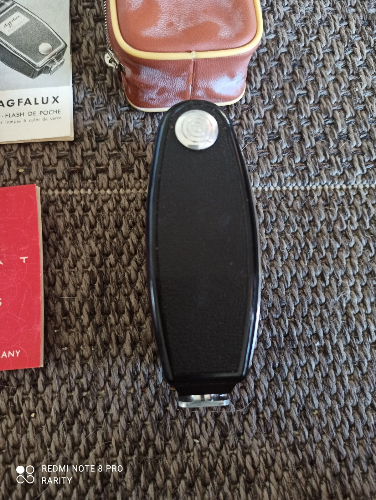 Flash photo Agfa Agfalux vintage avec étui marron et boîte d'origine