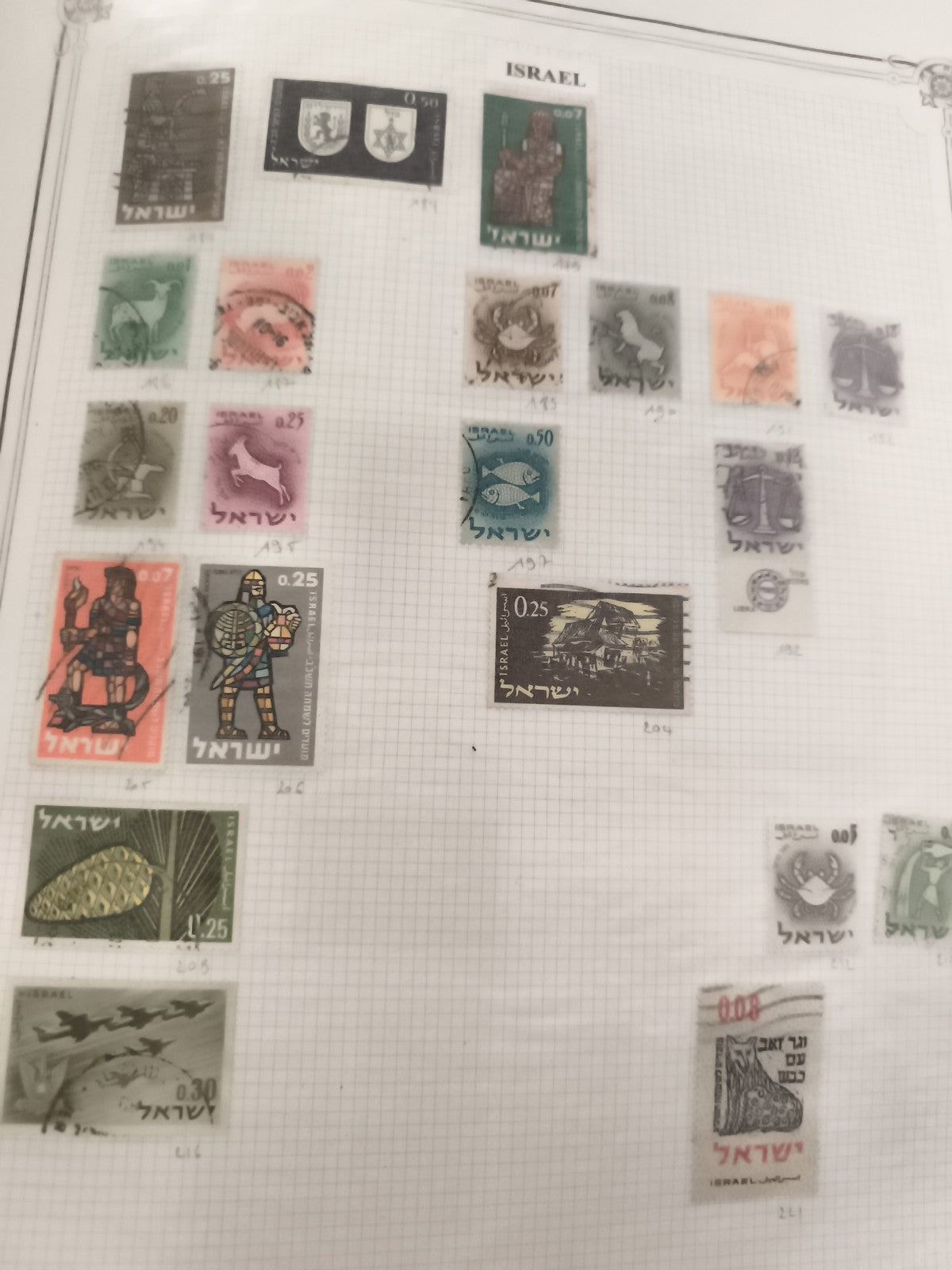 Timbres Israël oblitérés motifs animaux, architecture, armées philatélie