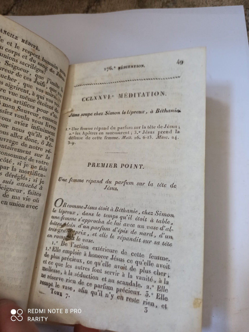Livre ancien reliure marbrée Évangile Médité Tome VII 1826 rare