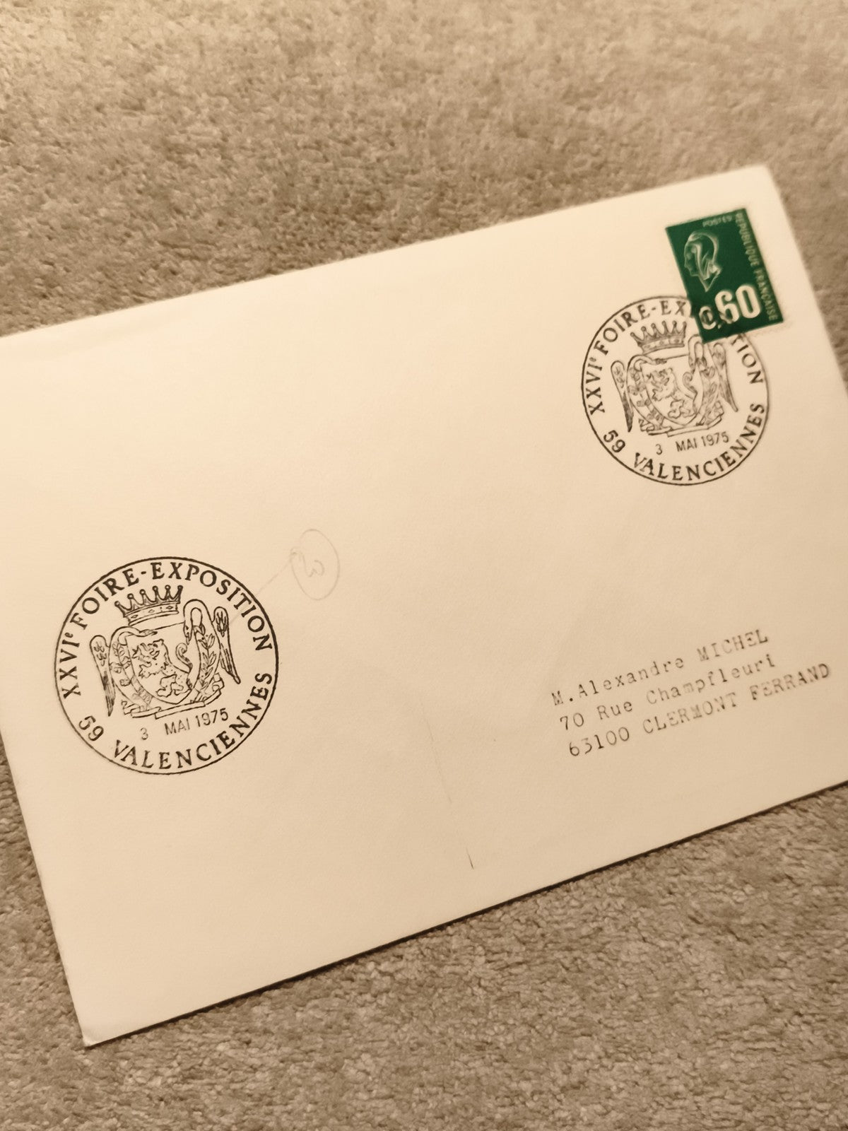 Lettre oblitérée Foire Exposition Valenciennes 1975 timbre 0,60 Philatélie (Ref