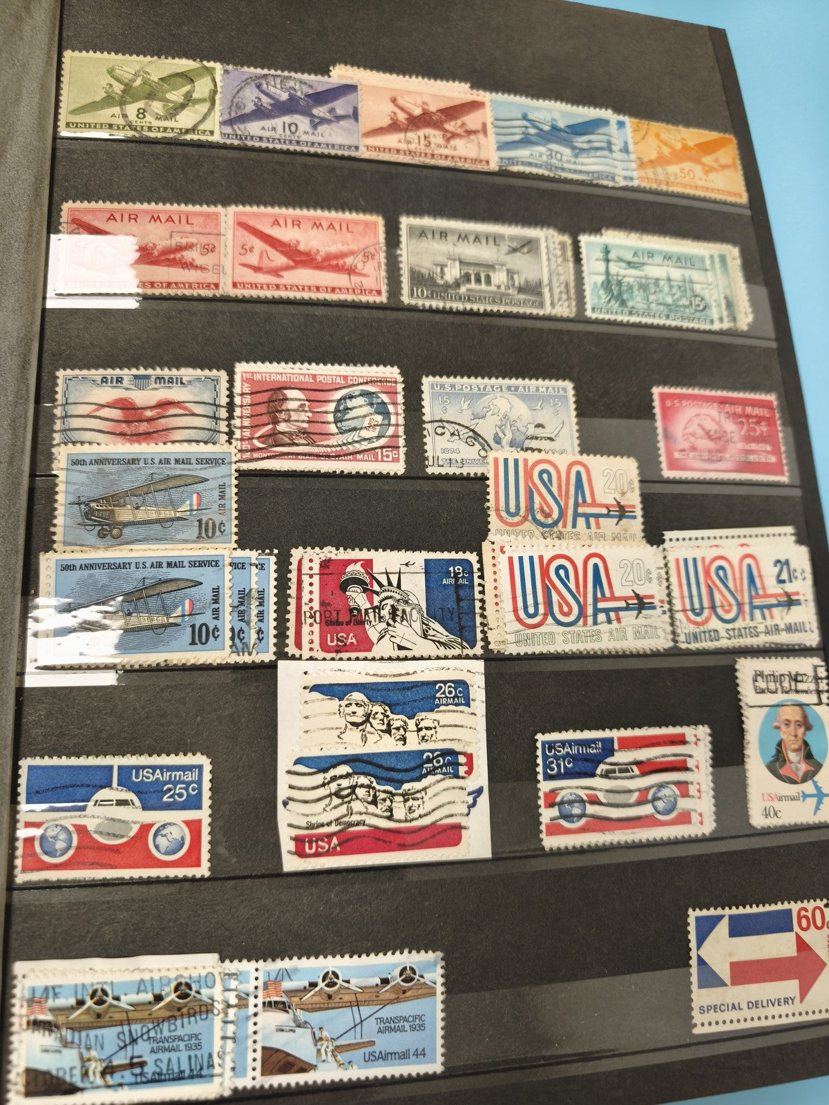 Lot anciens timbres oblitérés USA Air Mail vintage aviation poste collection