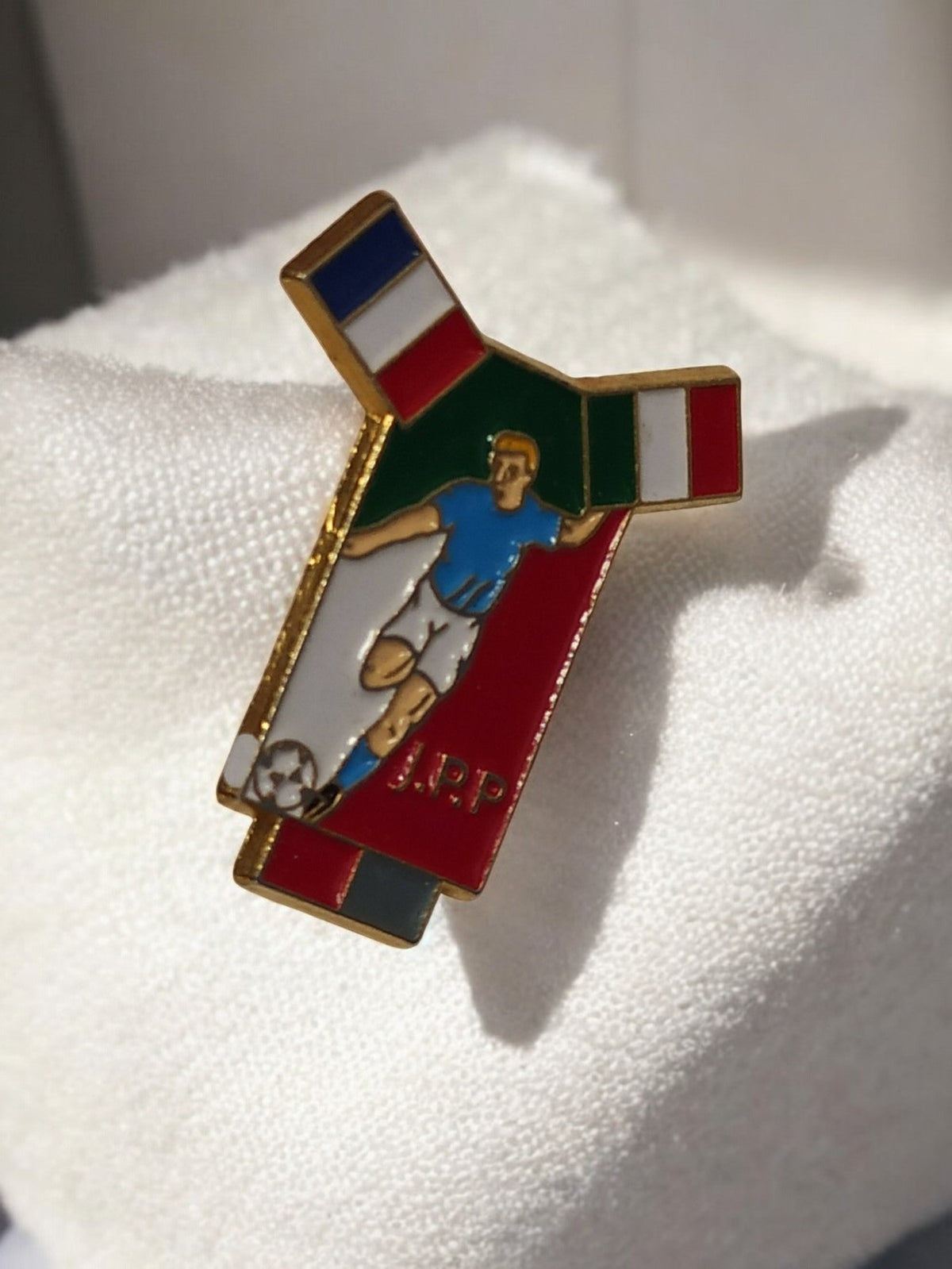 Pin's vintage football JPP maillot tricolore France Italie rare ancien badge