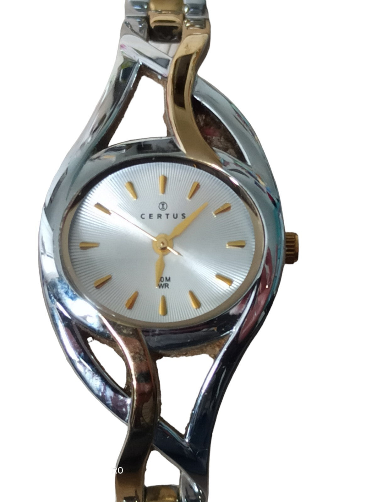 Montre femme Certus vintage bicolore, bracelet acier doré, élégante rétro