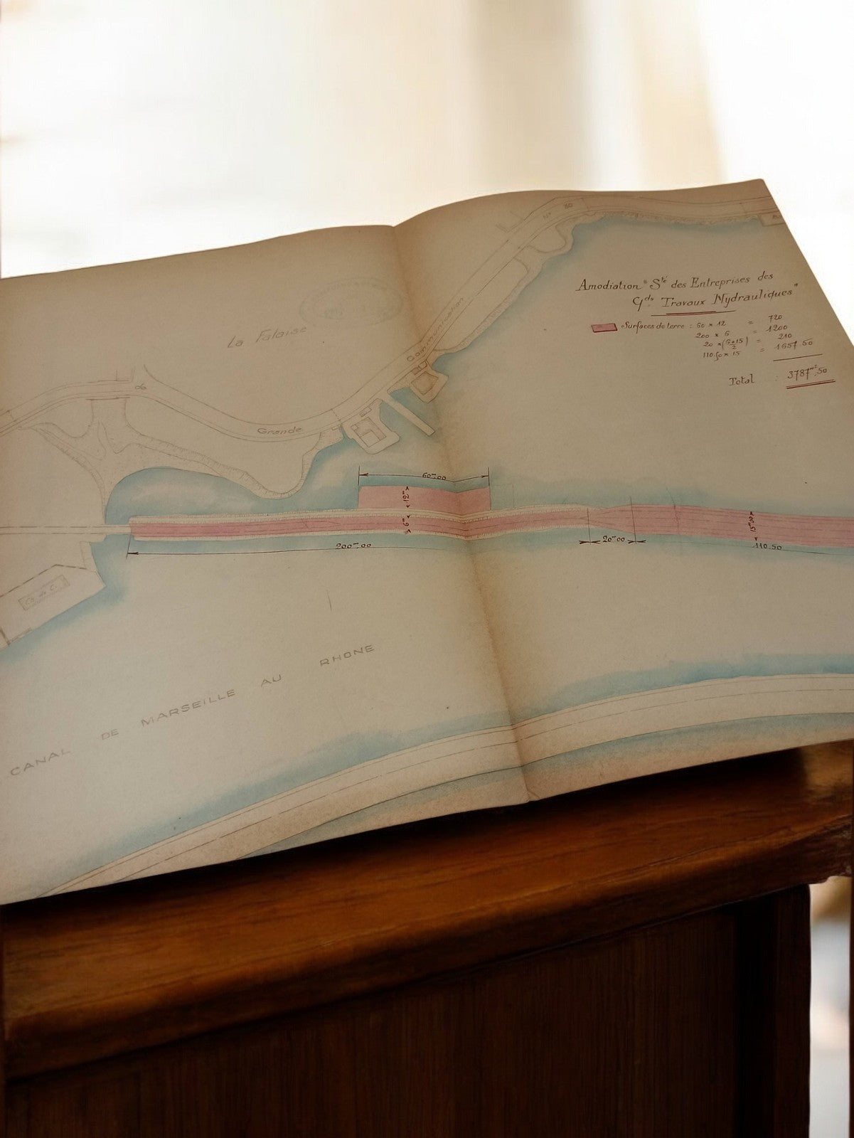 Plan ancien Travaux Hydrauliques Marseille canal Rhône années 1930 vintage