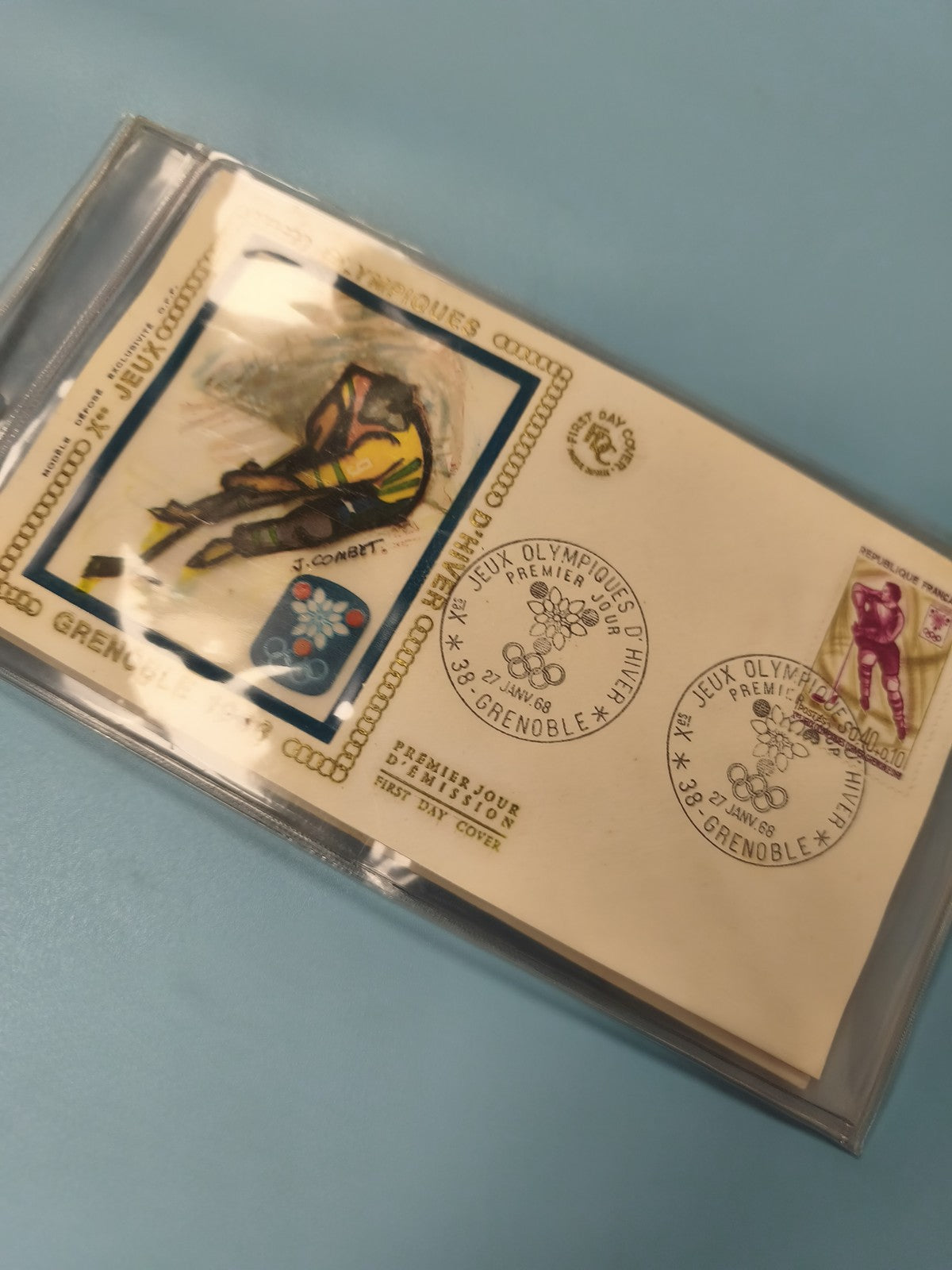 Ancienne enveloppe FDC Jeux Olympiques Grenoble 1968, timbres premier jour
