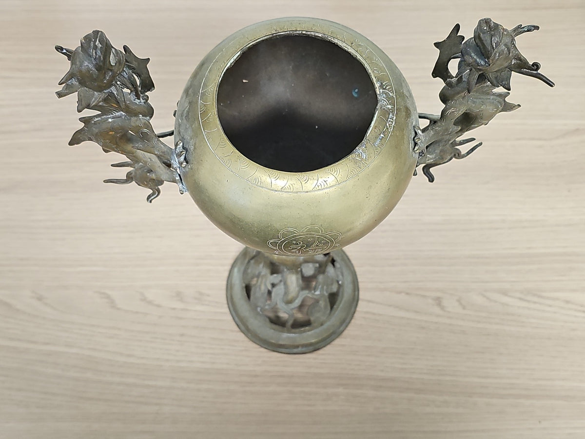 Vintage Chinese decorative bronze ancient sculpture, dragon censer