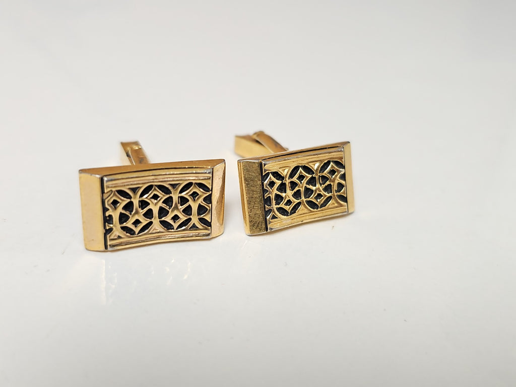 Pair of vintage enameled cufflinks, antique gold plated, retro accessory