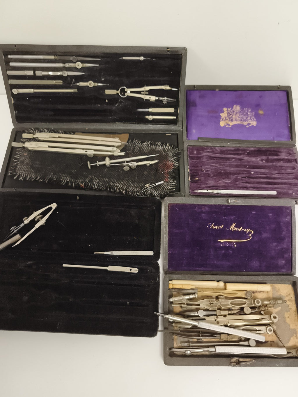 Coffrets anciens de compas de précision — Saint Maurer, instruments dessin vinta
