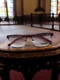 Monture lunettes vintage Thierry Mugler bordeaux demi-cerclée logo rare