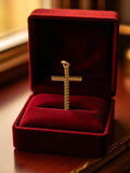 Pendentif croix religieuse vintage plaqué or 24 carats, motif texturé, bijou anc
