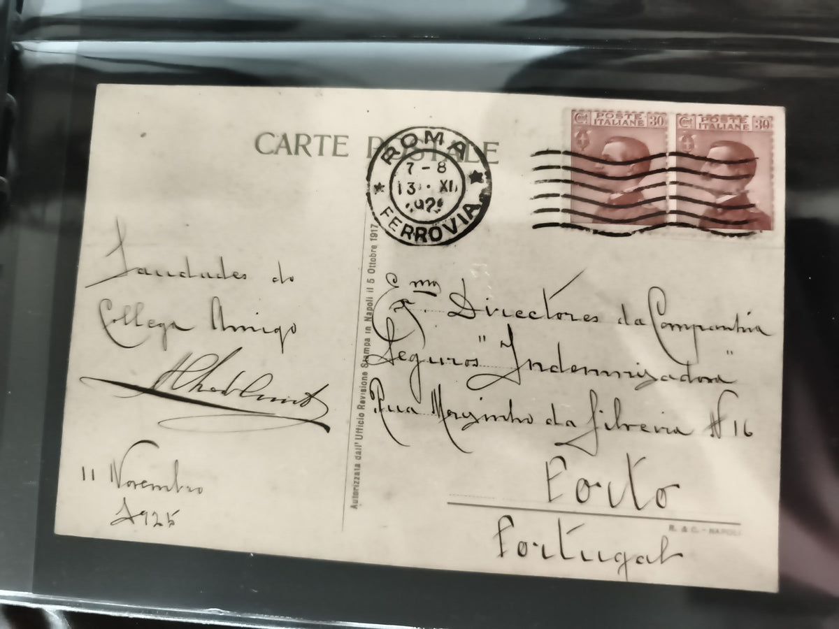 Carte postale ancienne Italie 1925 timbres 30c ferrovia philatélie Porto