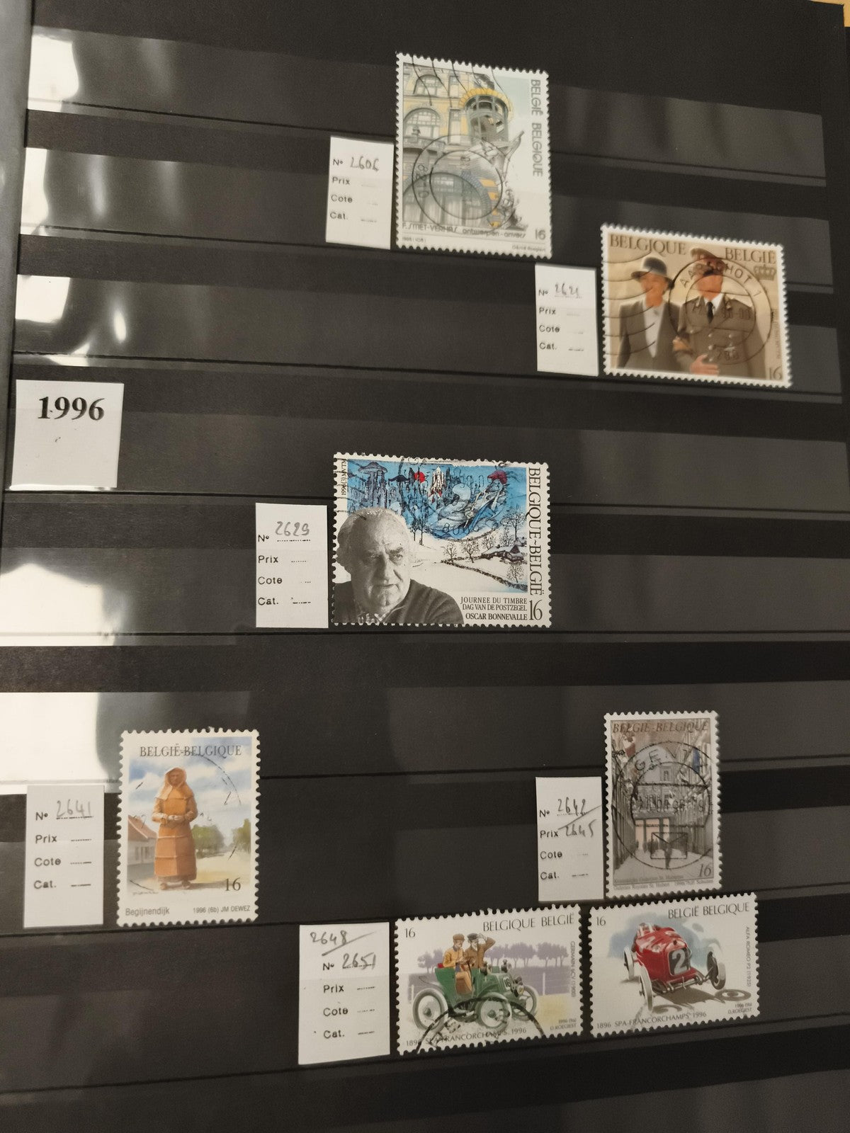 Timbres oblitérés Belgique 1996 thématiques architecture auto Oscar Bonnevalle