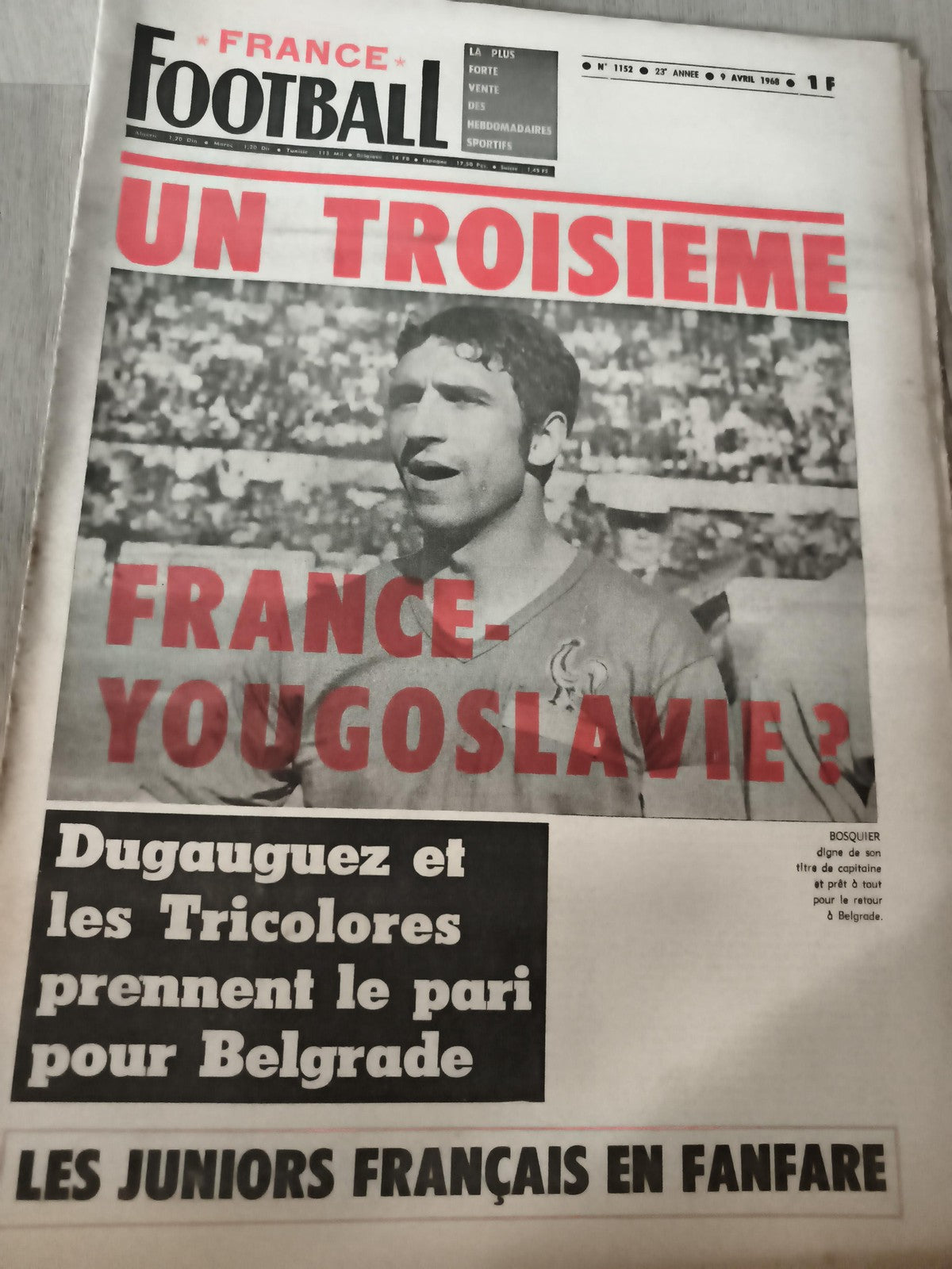 Ancien journal France Football 1968 Dugauguez Tricolores Bosquier