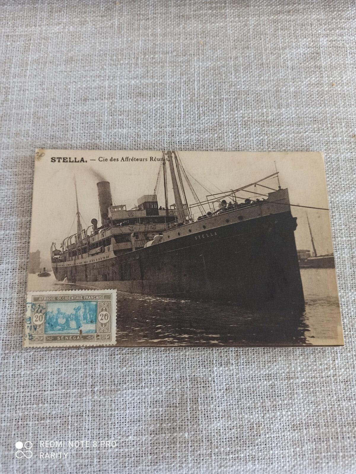 Carte postale ancienne navire Stella affrêteurs réunis timbre Sénégal maritime