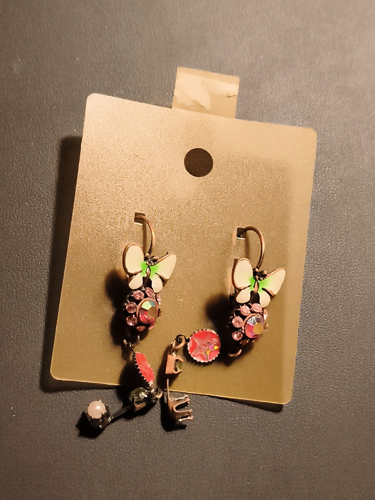 Boucles d’oreilles vintage papillon strass pendantes, fantaisie deadstock