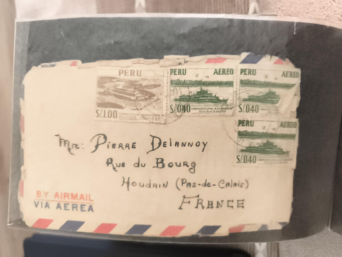 Lettre affranchie Pérou timbres aériens S/1.00 S/0.40 enveloppe avion France