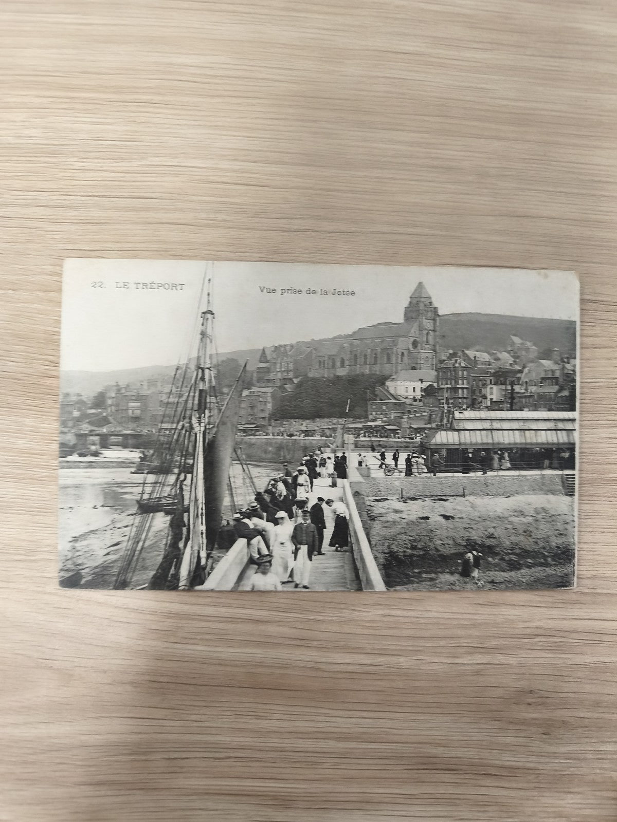 CPA ancienne Le Tréport vue jetée animée noir et blanc vintage collection