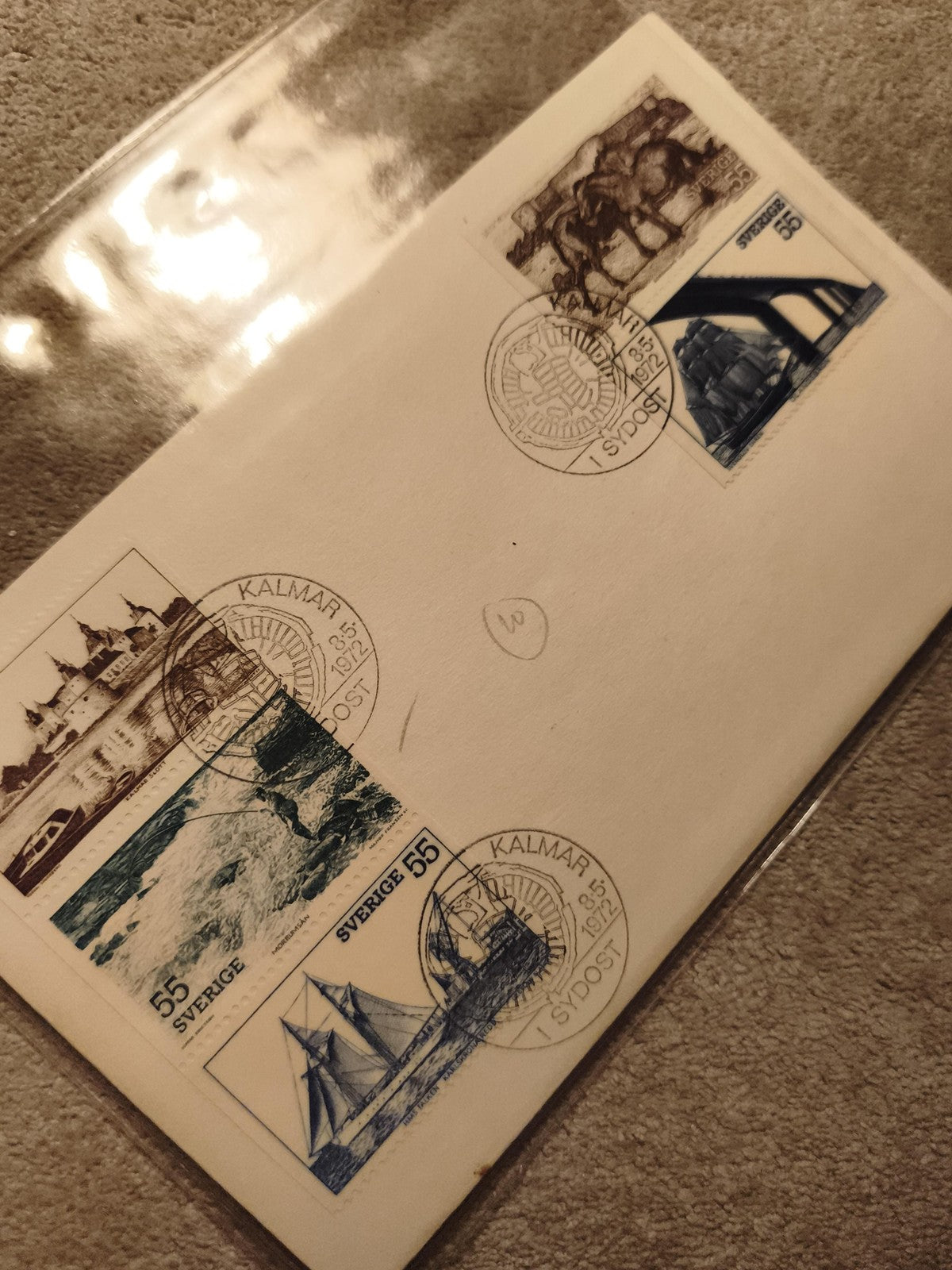 Lettre premier jour Suède 1985 timbres 55 Sverige Kalmar philatélie (Ref 13)