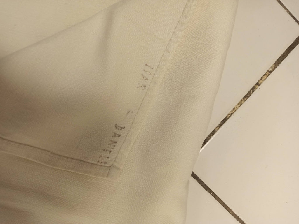 Drap de lit ancien brodé ancres vintage fin XIXe, rare linge rétro collection