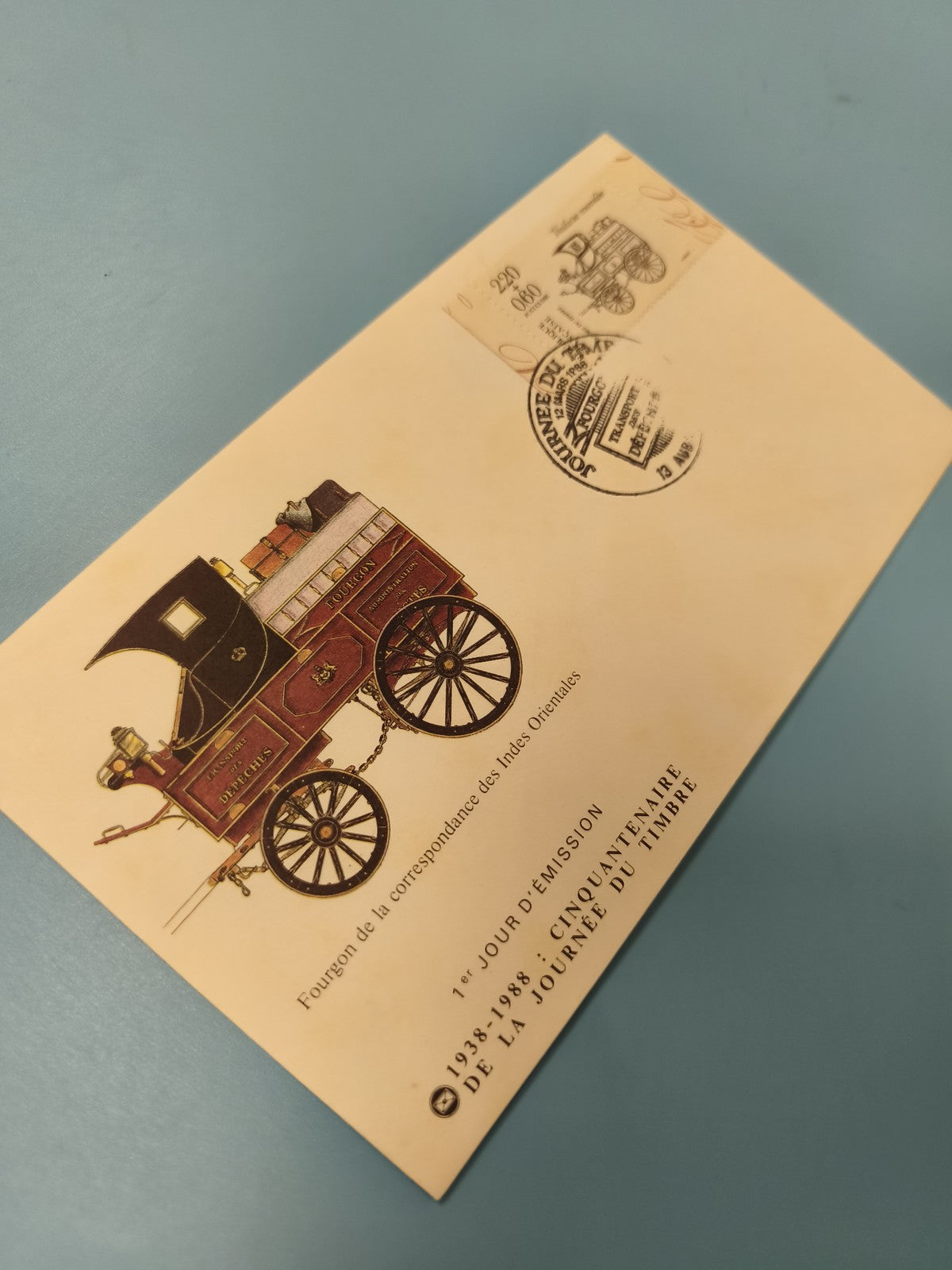 Enveloppe FDC timbre premier jour Fourgon diligence 1988 Journée du Timbre