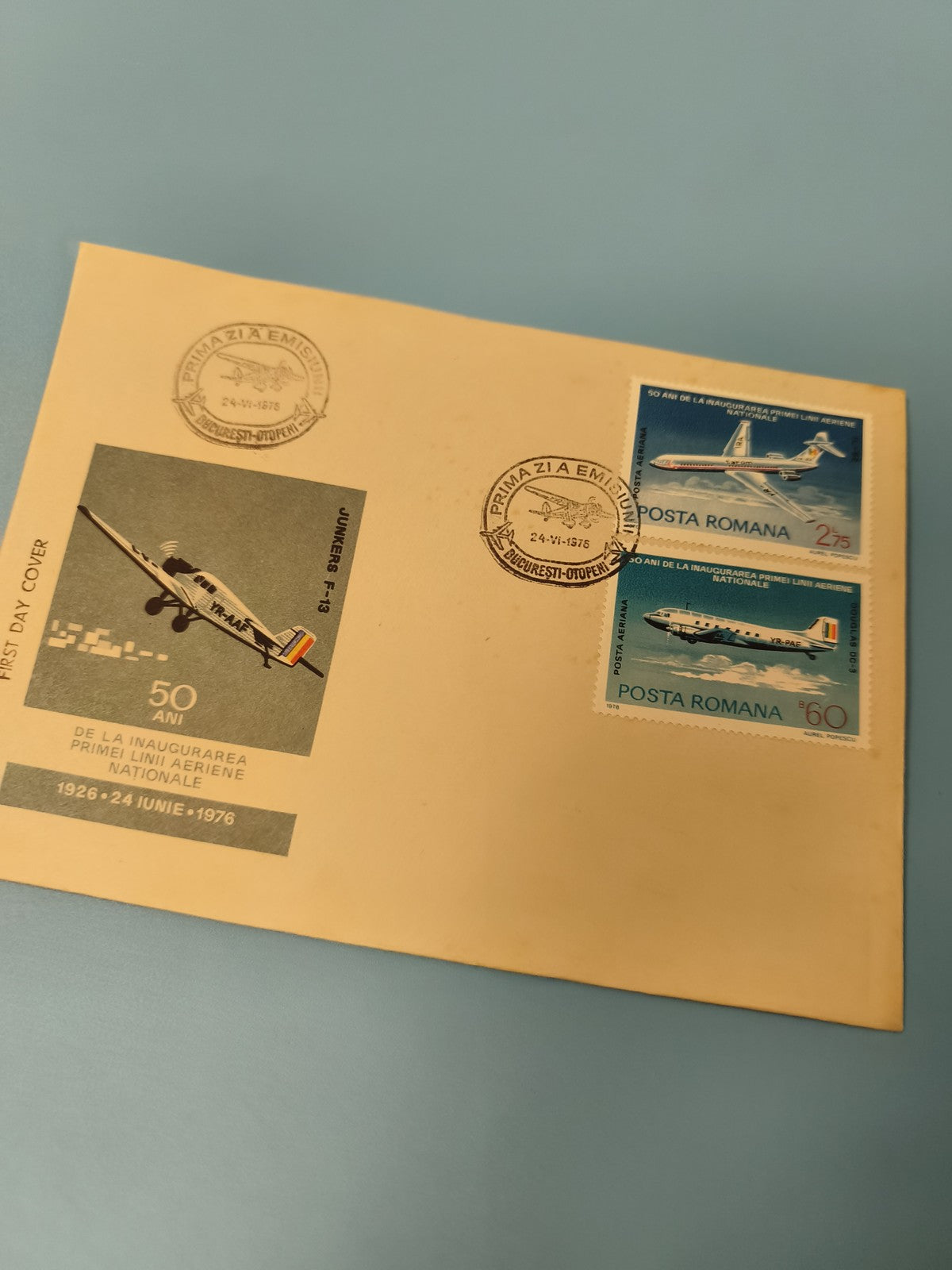 Ancienne enveloppe philatélie 1976 FDC aviation Roumanie cachets avions