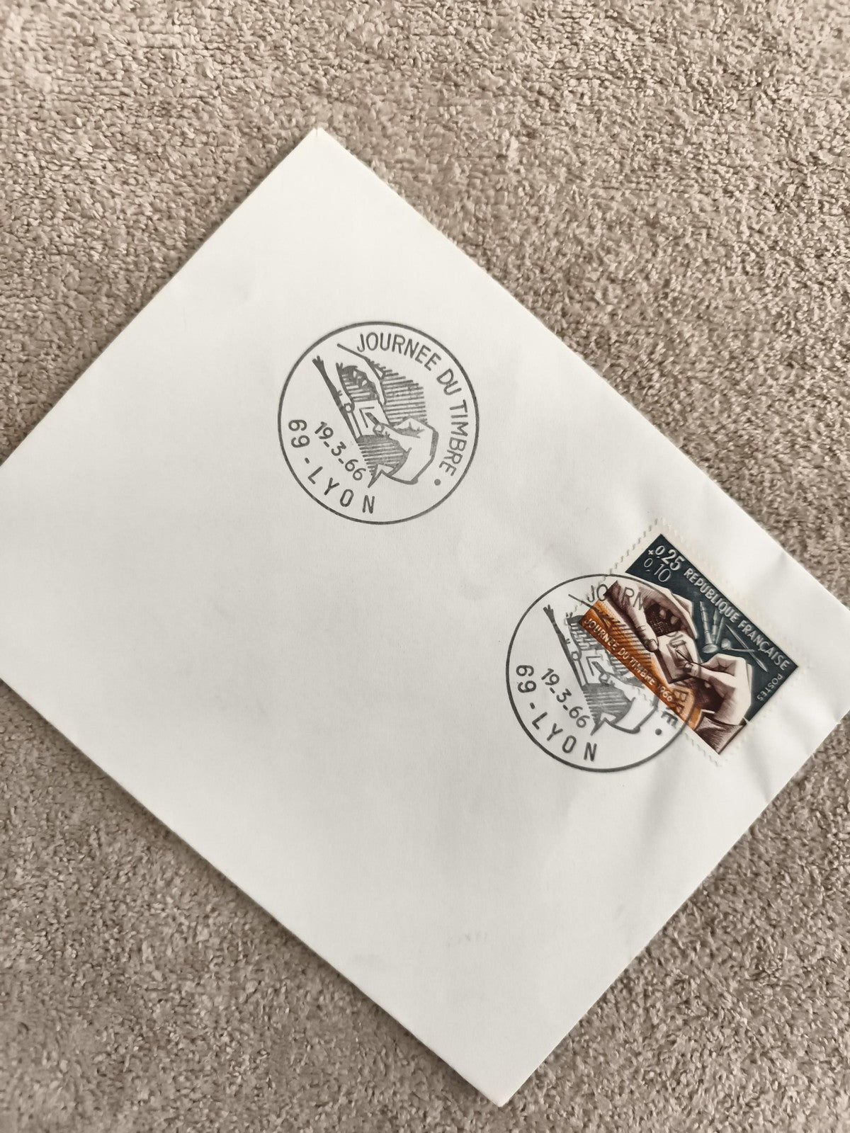 Lettre 1er jour Journée du Timbre 1966 Lyon oblitération philatélie France