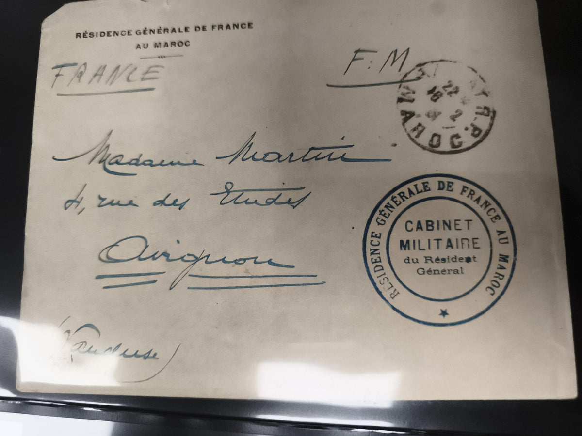 Lettre militaire FM Résidence Générale France Maroc Avignon cachet philatélie