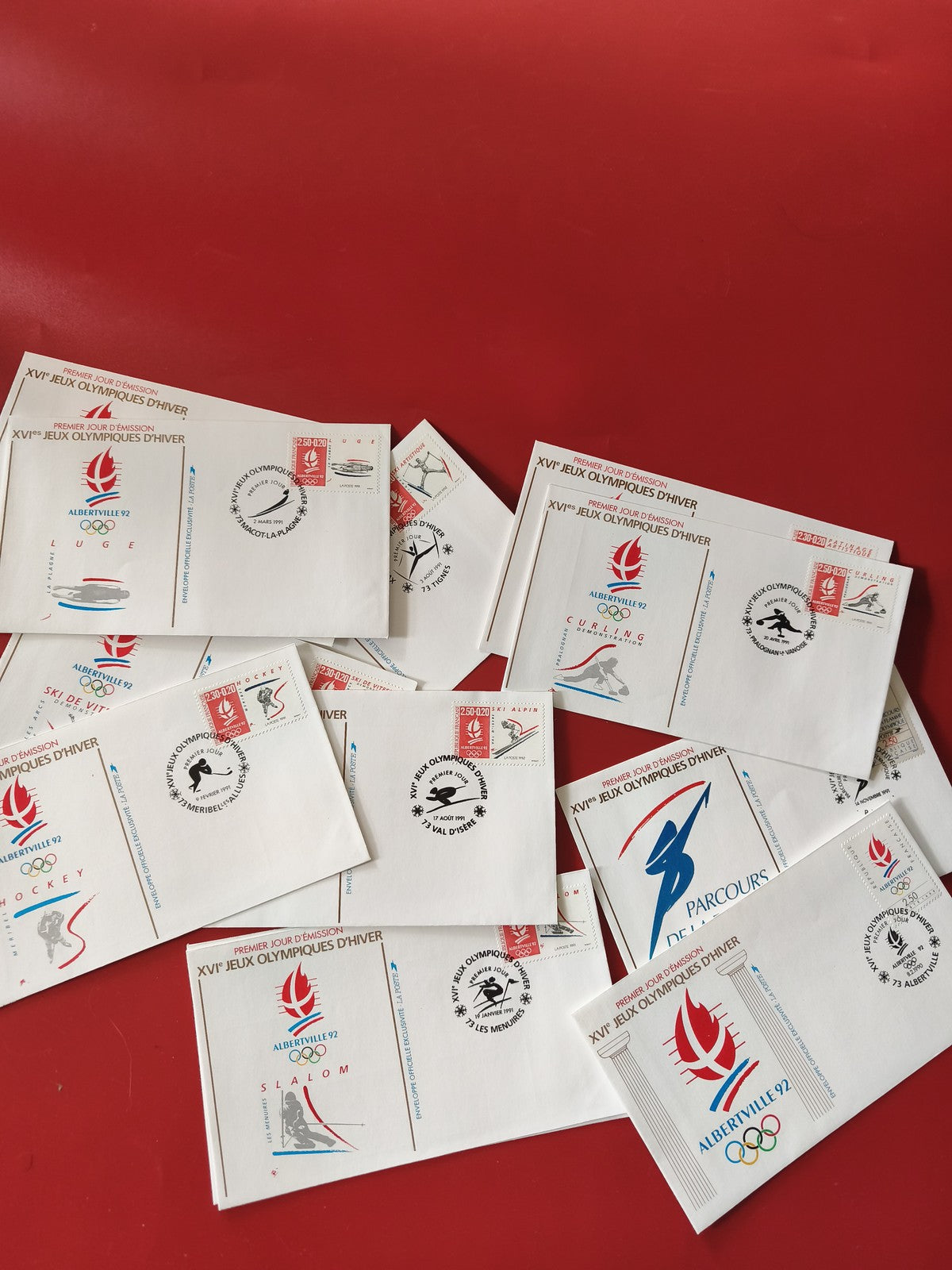 Lot enveloppes philatélie Jeux Olympiques Albertville 1992 timbres illustrés