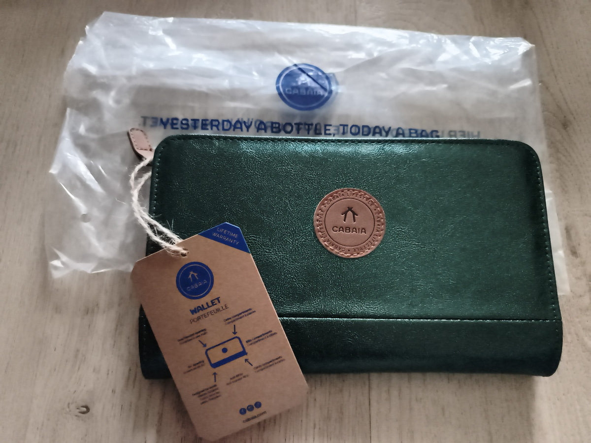 Portefeuille Cabaia vert badge rond, neuf 21 cm, wallet femme homme