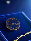 Pin's rond EURAU bleu émail doré vintage, badge publicitaire années 80-90