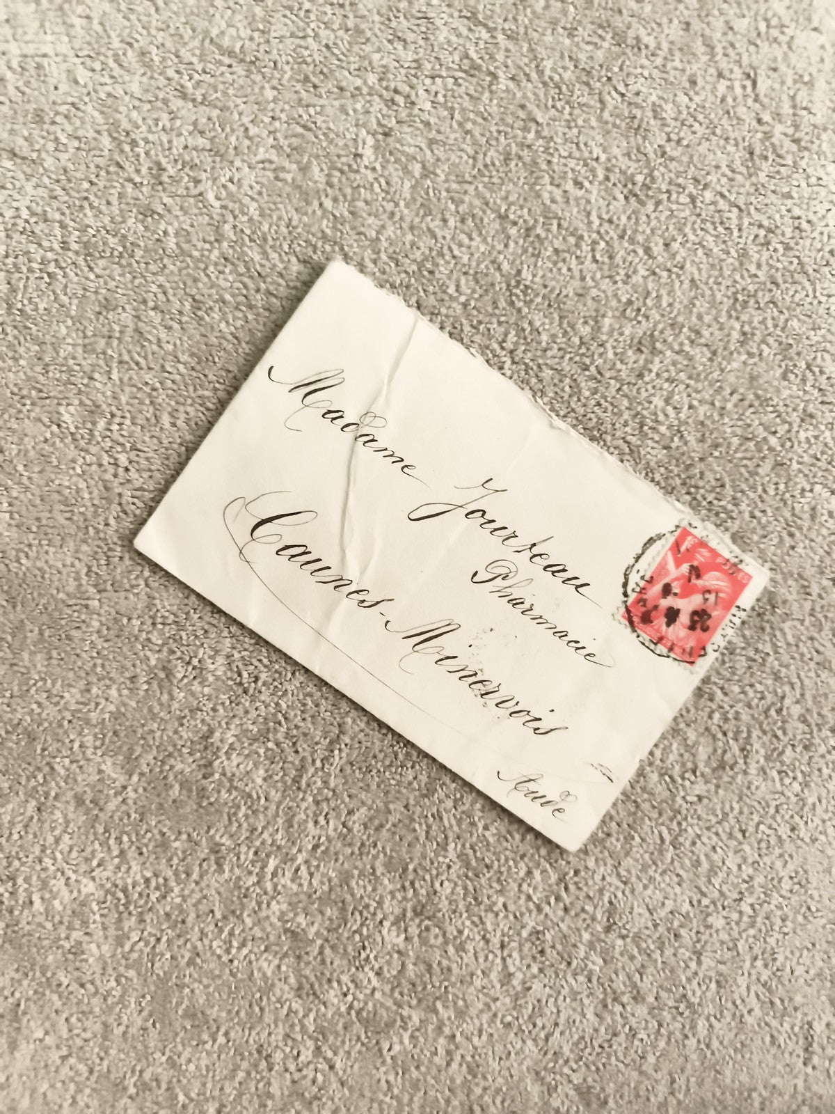 Lettre ancienne manuscrite timbre rouge France XIXe, calligraphie, philatélie