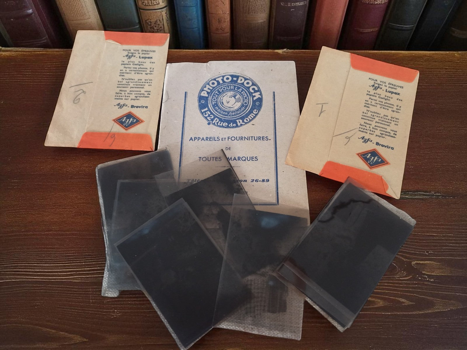 Plaques photographiques anciennes + livrets Agfa Brovira Photo-Doc vintage 1930-