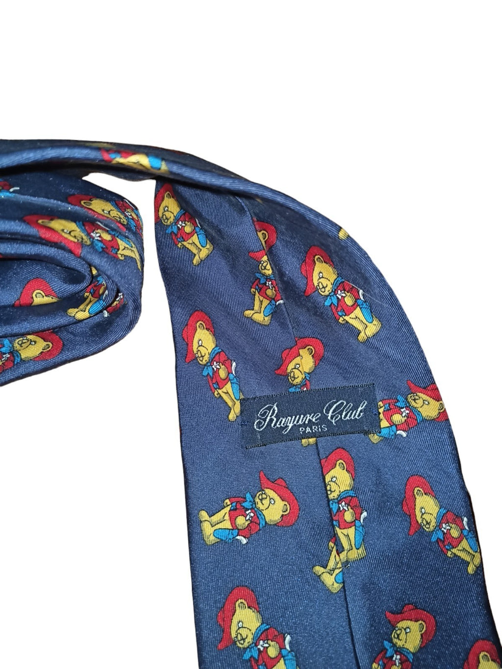 Cravate vintage motif personnage dessin animé soie bleu marine Paris
