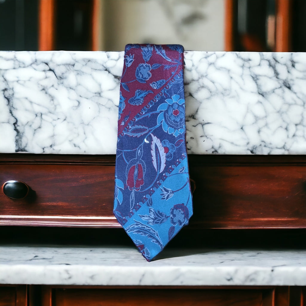 Cravate homme Bartex Paris soie bleu bordeaux motif floral élégant