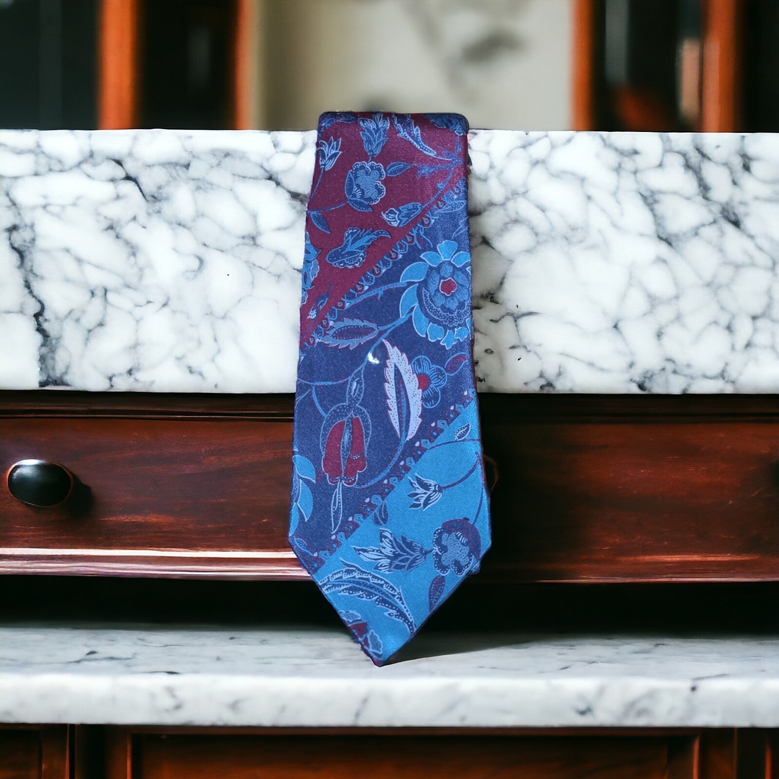 Cravate homme Bartex Paris soie bleu bordeaux motif floral élégant