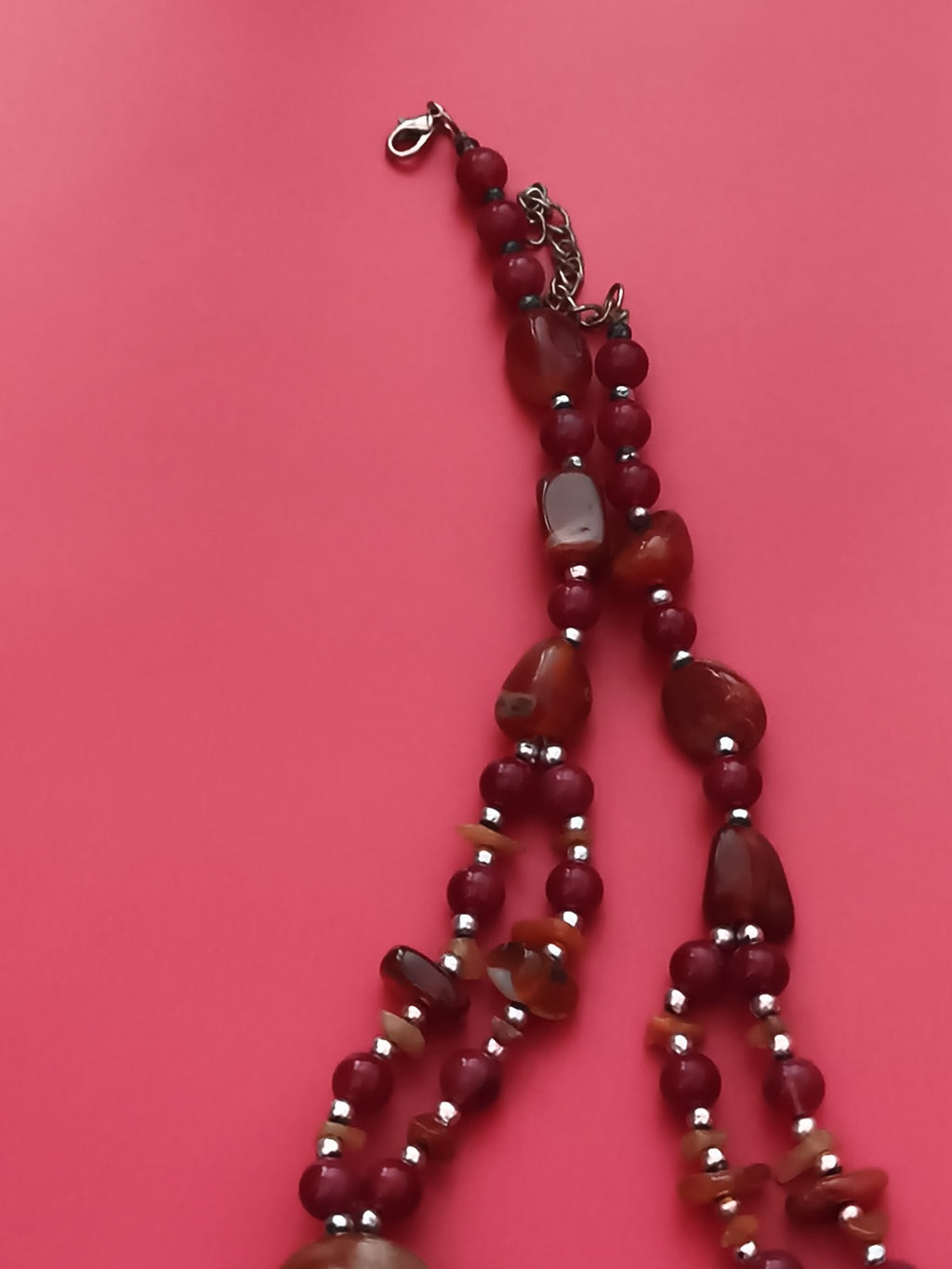 Collier ancien multirangs pierres naturelles brun rouge vintage