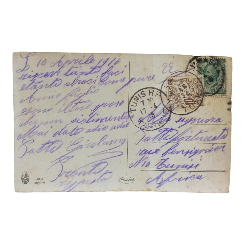 Carte postale Buona Pasqua Italie Tunisie 1916 encadrée photo femme œuf