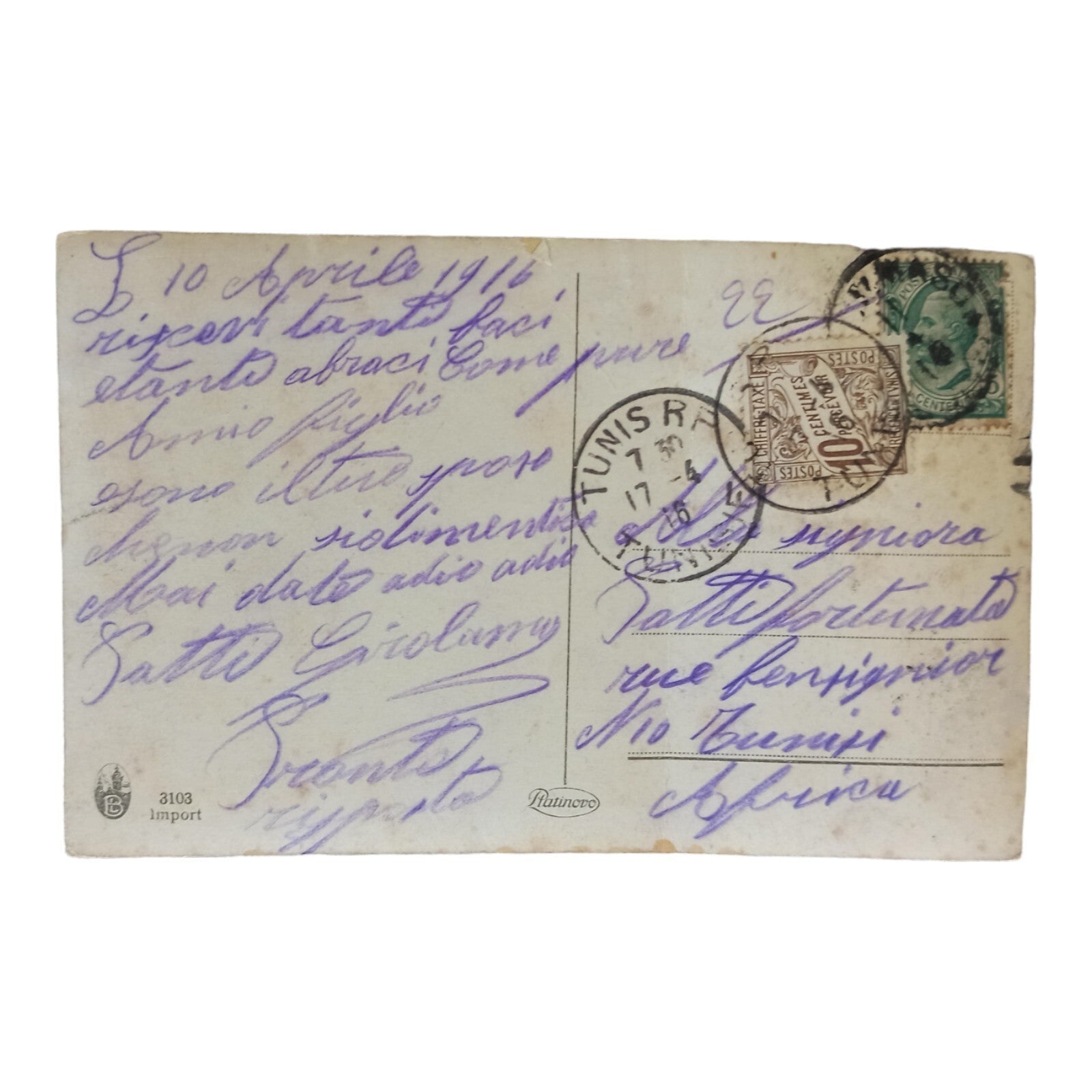 Carte postale Buona Pasqua Italie Tunisie 1916 encadrée photo femme œuf