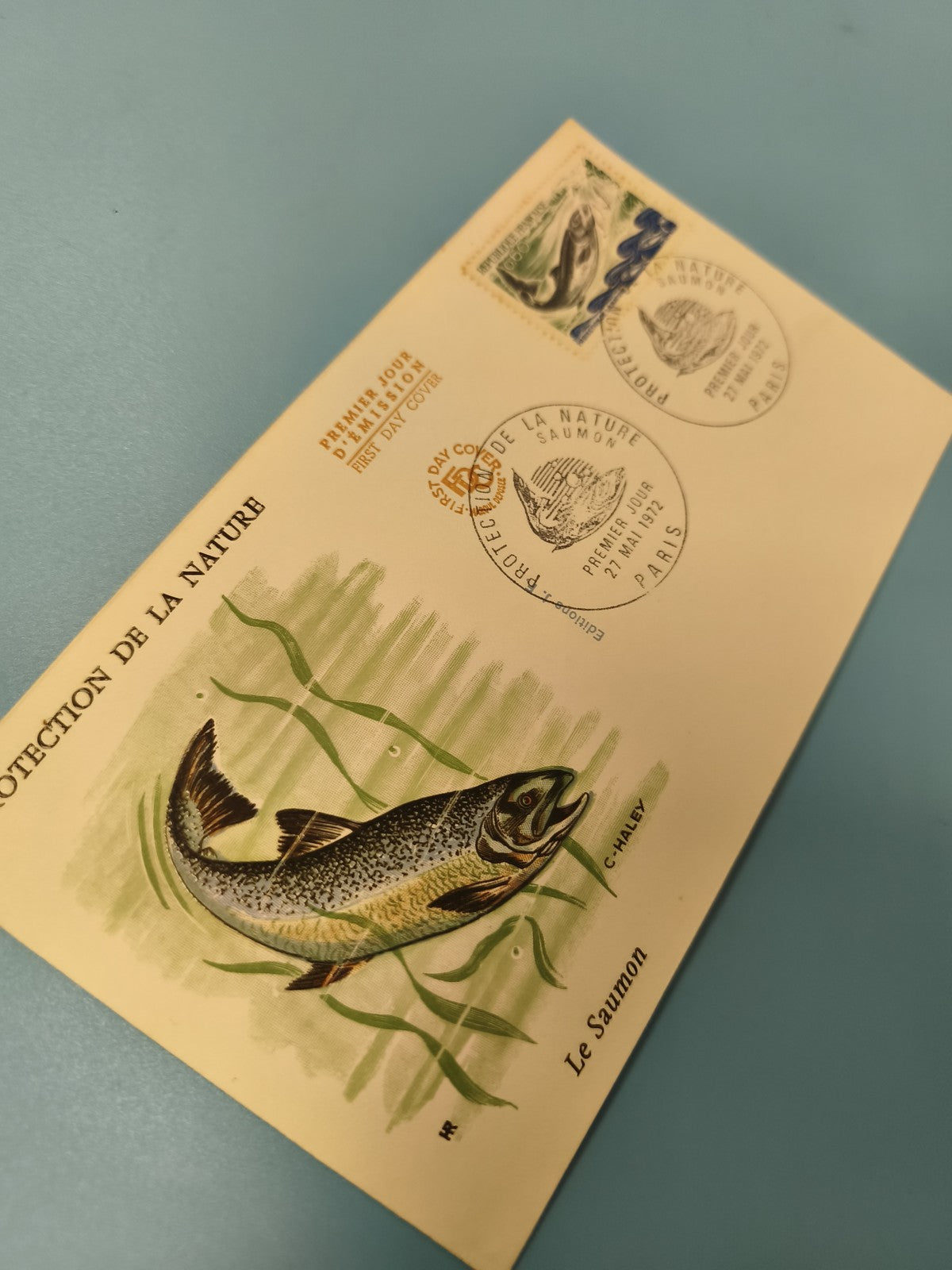 Enveloppe FDC Premier Jour d?émission timbre saumon Protection de la Nature